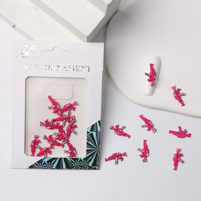 10 vnt. Hot Pink Bunny Nail Charms 3D Glitter Gun formos Nagai Kalnų krištolas papuošalai „Pasidaryk pats“ Nagų dailės patarimai Dekoravimo aksesuaras
