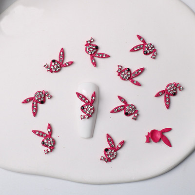 10 vnt. Hot Pink Bunny Nail Charms 3D Glitter Gun formos Nagai Kalnų krištolas papuošalai „Pasidaryk pats“ Nagų dailės patarimai Dekoravimo aksesuaras