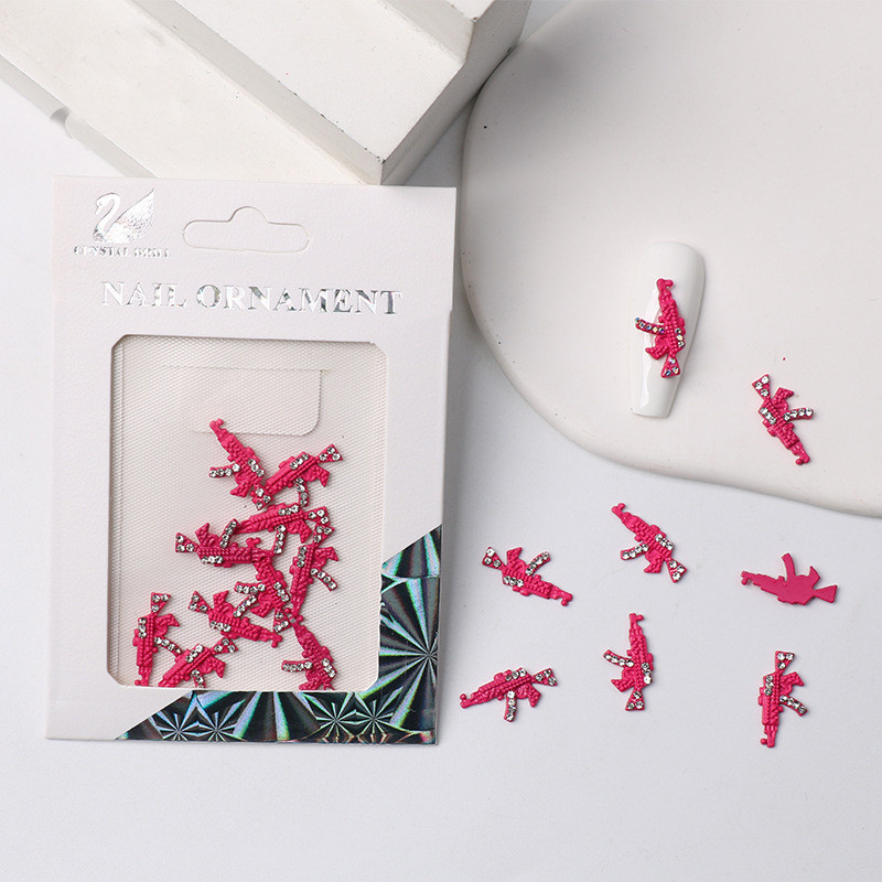 10 vnt. Hot Pink Bunny Nail Charms 3D Glitter Gun formos Nagai Kalnų krištolas papuošalai „Pasidaryk pats“ Nagų dailės patarimai Dekoravimo aksesuaras