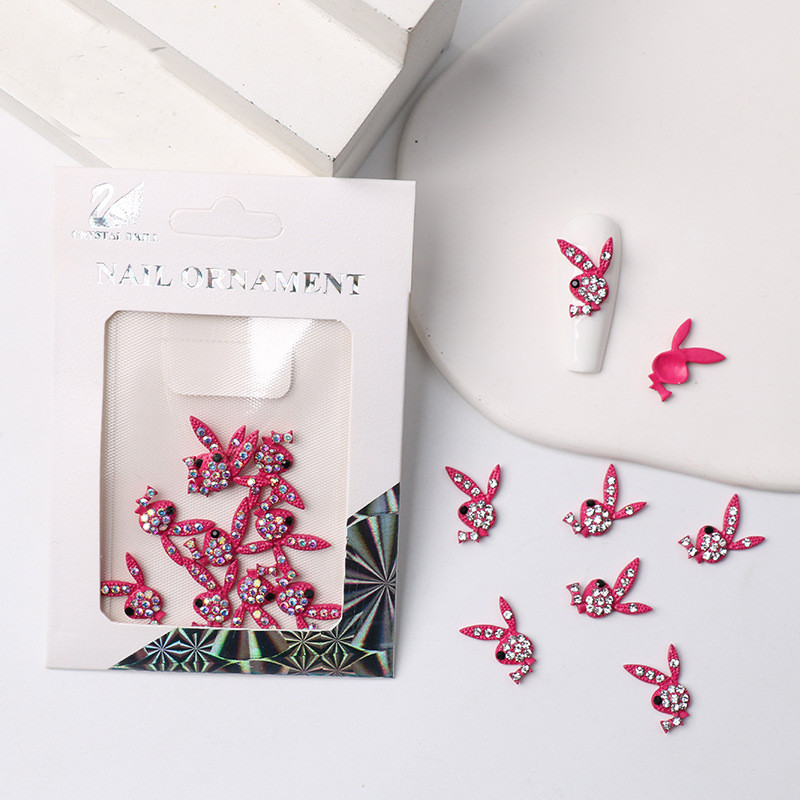 10 vnt. Hot Pink Bunny Nail Charms 3D Glitter Gun formos Nagai Kalnų krištolas papuošalai „Pasidaryk pats“ Nagų dailės patarimai Dekoravimo aksesuaras