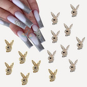 10 komada 3D zečjih glava ukrasi za nokte privjesci luksuzna legura zlata zečić svjetlucavi nokti nakit kamenčići kristali DIY manikura