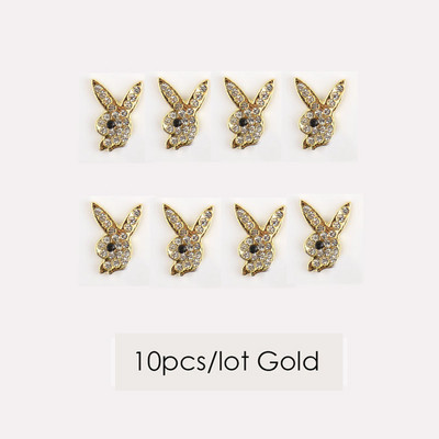 10 komada 3D zečjih glava ukrasi za nokte privjesci luksuzna legura zlata zečić svjetlucavi nokti nakit kamenčići kristali DIY manikura