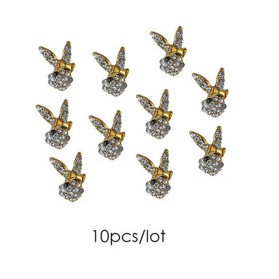 10 komada 3D zečjih glava ukrasi za nokte privjesci luksuzna legura zlata zečić svjetlucavi nokti nakit kamenčići kristali DIY manikura