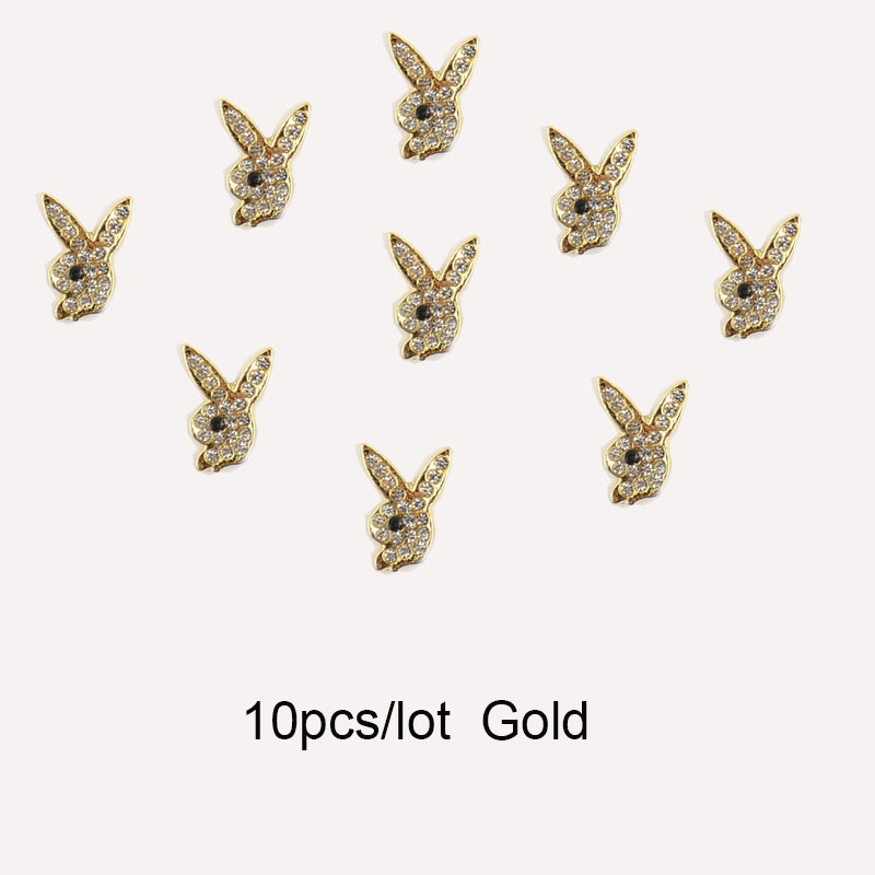 10 komada 3D zečjih glava ukrasi za nokte privjesci luksuzna legura zlata zečić svjetlucavi nokti nakit kamenčići kristali DIY manikura