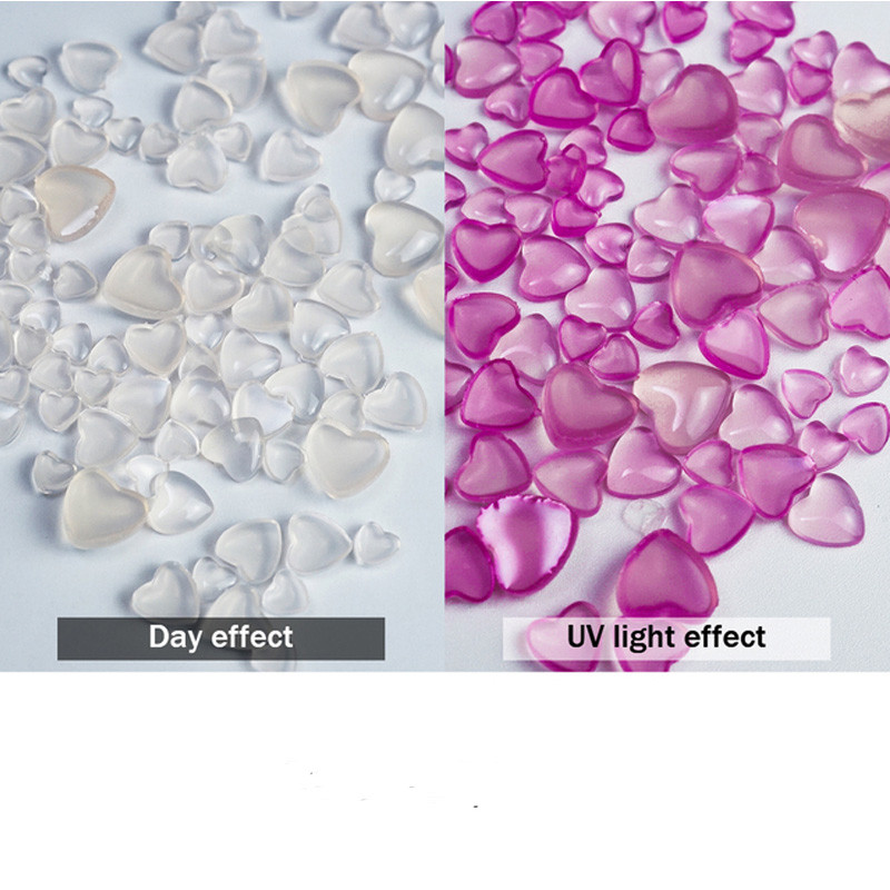 100 komada privjesaka za nokte, promjena boje osjetljivih na UV svjetlo, prozirnih 3D dragulja u obliku srca ljubavi Kawaii ukrasi za nokte sa kamenčićima