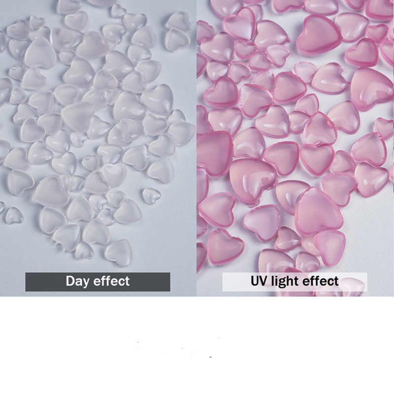 100 komada privjesaka za nokte, promjena boje osjetljivih na UV svjetlo, prozirnih 3D dragulja u obliku srca ljubavi Kawaii ukrasi za nokte sa kamenčićima