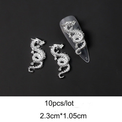 10 komada zmajevih privjesaka za nokte Retro legura Zlato Srebro Nokti Nakit DIY Ukrasni pribor za nokte Metalni dodaci