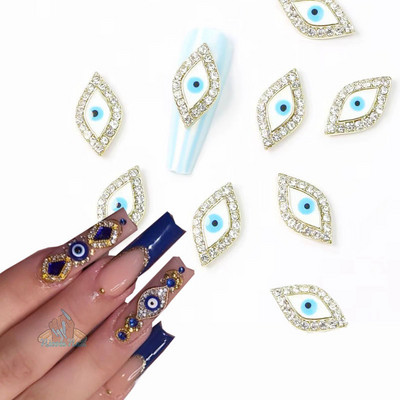 10τμχ Evil Eye Nails Art Charms 3D Diamond Alloy Metal Nails Κοσμήματα Σαλονιού Διακόσμηση Μανικιούρ