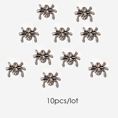 10 bucăți decorațiuni pentru unghii din metal păianjen de Halloween, bijuterii 3D de lux strălucitoare pentru unghii, bricolaj, perle, accesorii pentru manichiură