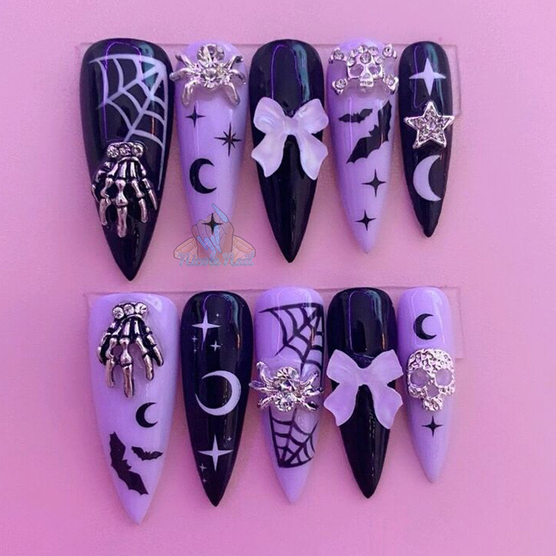 10 bucăți decorațiuni pentru unghii din metal păianjen de Halloween, bijuterii 3D de lux strălucitoare pentru unghii, bricolaj, perle, accesorii pentru manichiură