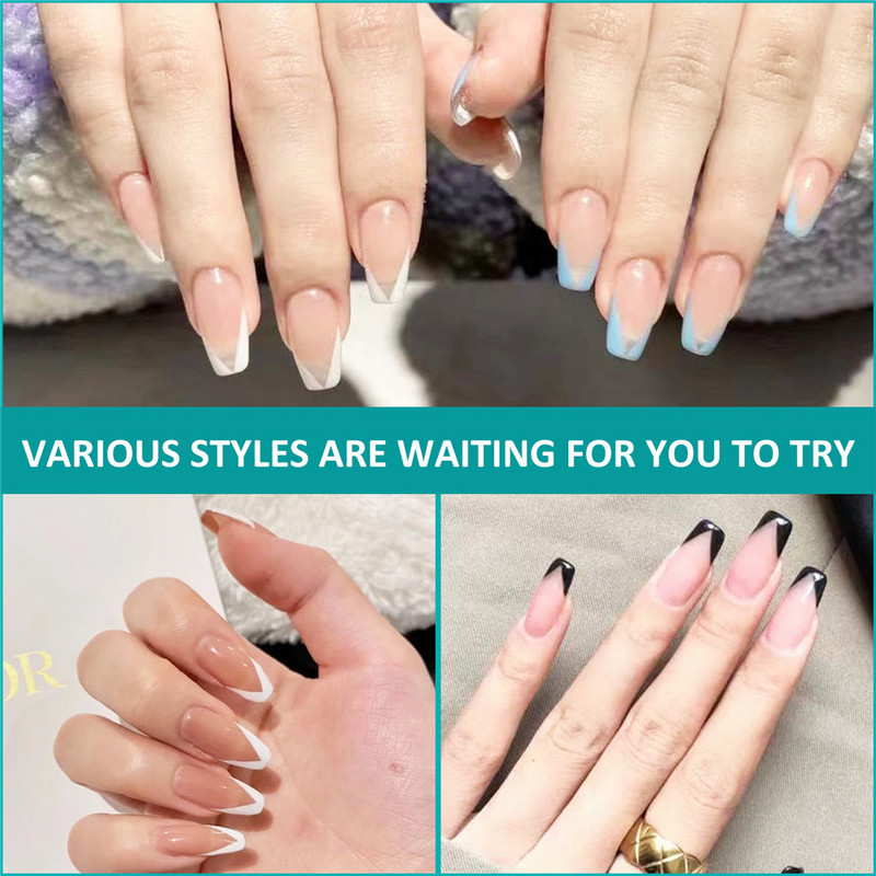 Pro 9 méret Easy French Smile Cut V vonal mandula alakú tippek manikűr élvágó körömvágó akril rózsaszín fehér francia körmök