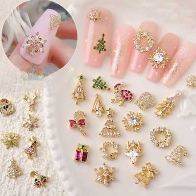 5 τμχ Luxury Christmas Nail Art Charms Alloy Diamond Snowflake Nails Christmas Tree Accessories DIY Διακοσμήσεις για μανικιούρ