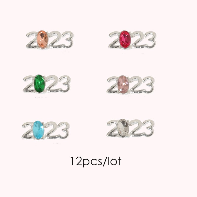 12 komada Nova godina 2023. Nail Art Charms Luksuzni jednostavni 3D cirkon Legura Nokti Ukrasi od nakita Dobavljači za manikuru