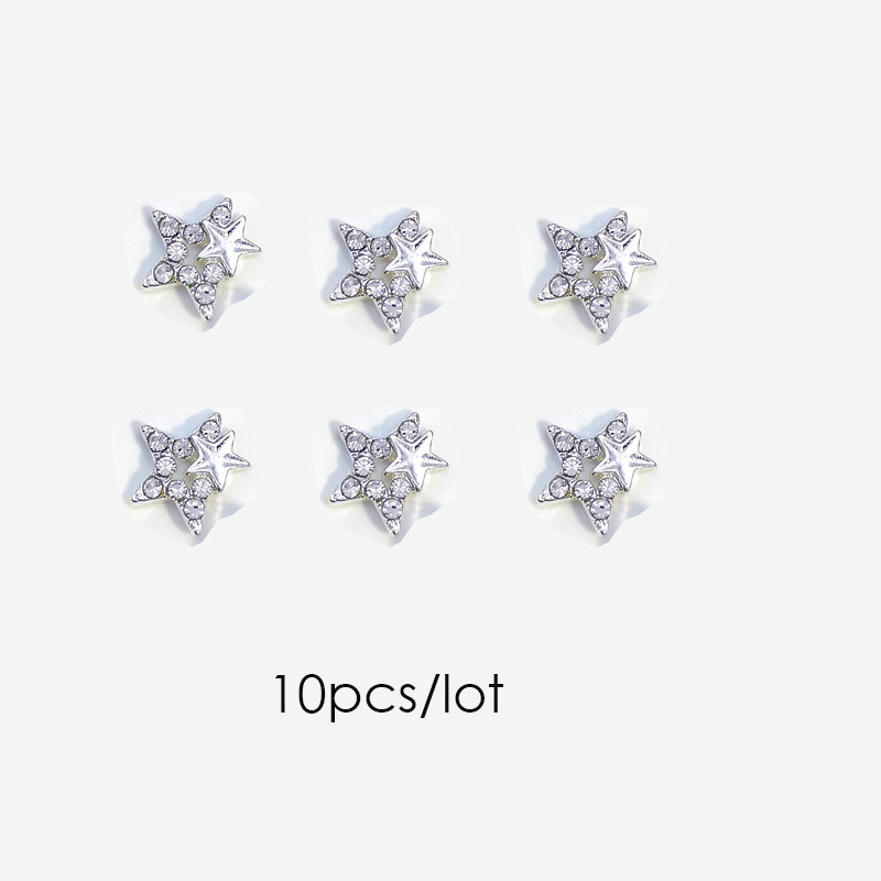 10db Star Nail Art Charms Fém luxus kristály köröm strassz dekorációs kellékek