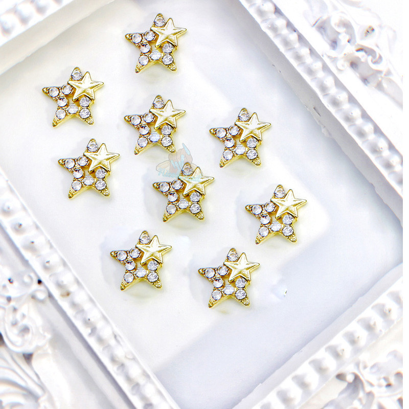 10db Star Nail Art Charms Fém luxus kristály köröm strassz dekorációs kellékek