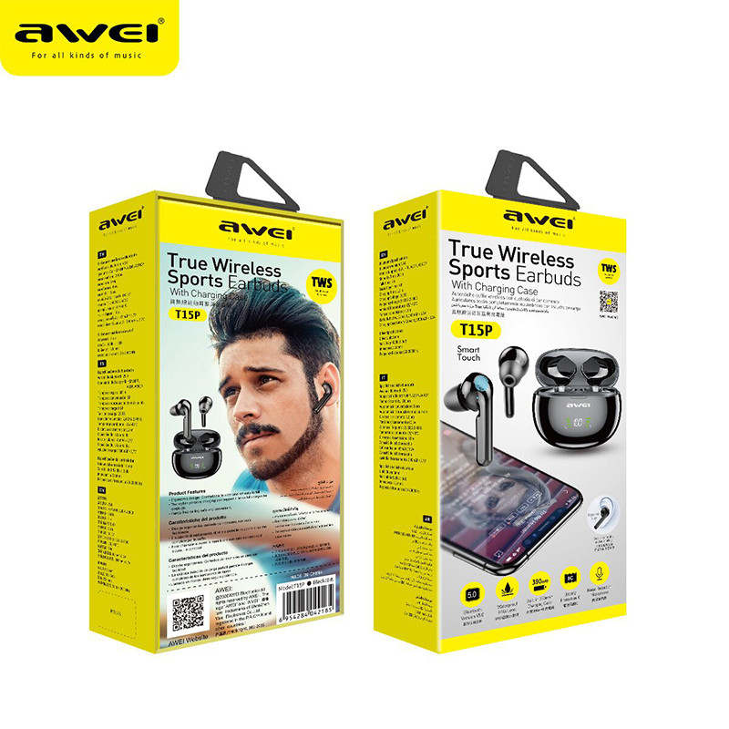 Ακουστικά Awei T15P Bluetooth 5.3 Γνήσια ασύρματα ακουστικά Gamer Ακουστικά HiFi με μικρόφωνο Sports Earhook Earphones