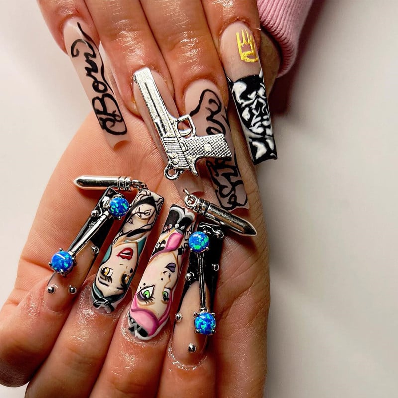 Gun Nail Charms Ασημένιο χρυσό κράμα κρεμαστό μέταλλο Κοσμήματα Piercing Nail Art Διακόσμηση αξεσουάρ