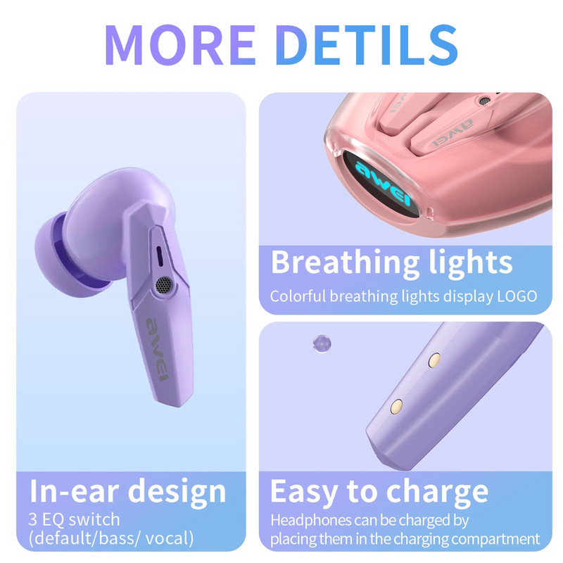 Căști fără fir Awei T25 Căști sport TWS Bluetooth 5.3 cu microfon Căști intraauriculare DNS Reducere zgomot Fone Bluetooth Comerț cu ridicata