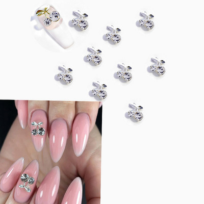 10 τμχ 3D Alloy Cherry Nail Art Rhinestones Ασημένια λαμπερά πολυτελή νύχια Charm Κοσμήματα για νύχια Συμβουλές για DIY Αξεσουάρ μανικιούρ