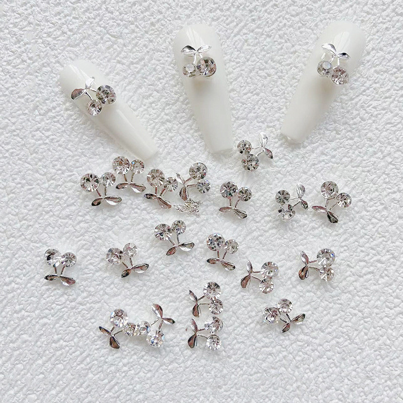 10 vnt. 3D lydinio vyšnių nagų dailės cirkonio sidabras Blizgantys prabangūs nagai žavingi papuošalai nagų antgaliai „pasidaryk pats“ manikiūro aksesuaras