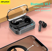 Awei T58 Ασύρματα Ακουστικά Bluetooth V5.3 Ακουστικά Μπάσα μέσα στο αυτί TWS LED Lights Ακουστικά με Mic HiFi Stereo DNS ακουστικά