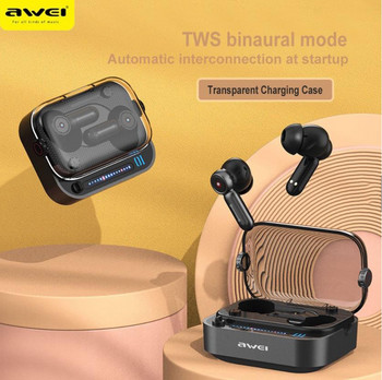 Awei T58 Ασύρματα Ακουστικά Bluetooth V5.3 Ακουστικά Μπάσα μέσα στο αυτί TWS LED Lights Ακουστικά με Mic HiFi Stereo DNS ακουστικά