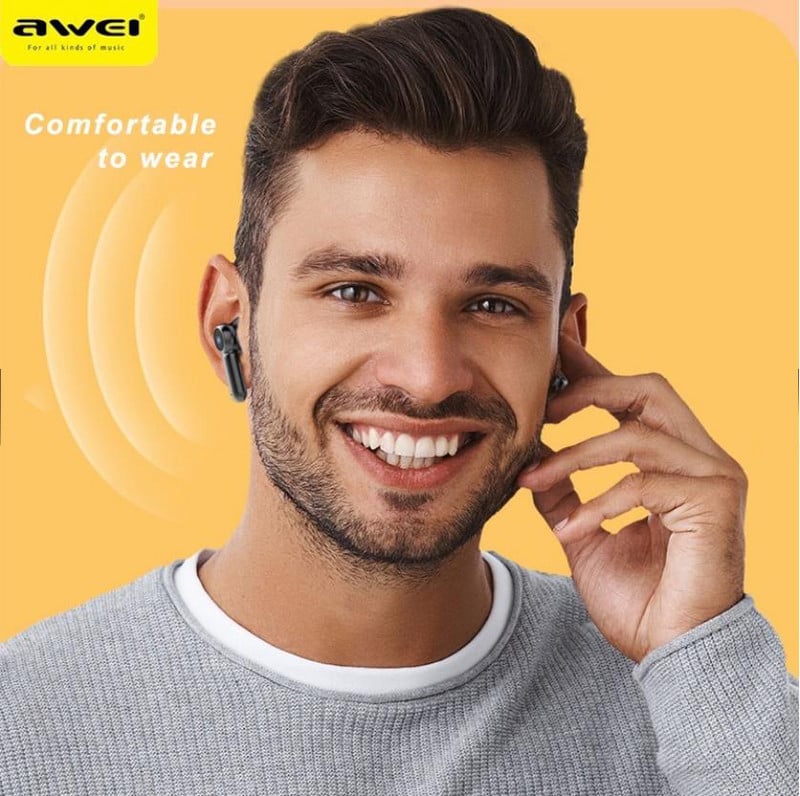 Awei T58 Ασύρματα Ακουστικά Bluetooth V5.3 Ακουστικά Μπάσα μέσα στο αυτί TWS LED Lights Ακουστικά με Mic HiFi Stereo DNS ακουστικά