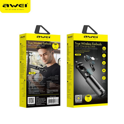 Awei T5 T55 3D vezeték nélküli Bluetooth fülhallgató TWS fülhallgató fülbe helyezhető zajszűrő játék sztereó fejhallgató sport fejhallgatóhoz