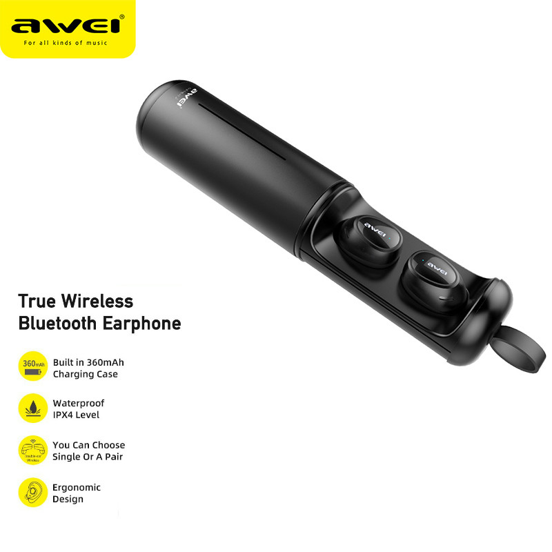 Awei T5 T55 3D vezeték nélküli Bluetooth fülhallgató TWS fülhallgató fülbe helyezhető zajszűrő játék sztereó fejhallgató sport fejhallgatóhoz