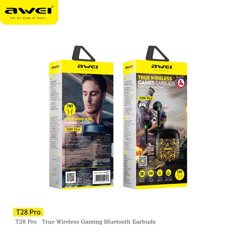 Awei T28Pro/T28/T28P TWS Bezdrôtové Bluetooth slúchadlá do uší Basové slúchadlá Mini slúchadlá s mikrofónom RGB Herné slúchadlá