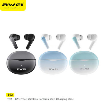 Awei T62 4 Mic ENC Ακουστικά Bluetooth 5.3 Ακουστικά TWS Ασύρματα Ακουστικά Ακουστικά HiFi Μουσική Αθλητικά Αδιάβροχα Ακουστικά ENC