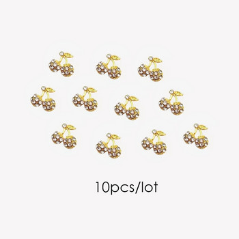 10 τμχ επάργυρα Cherry Nail Art Rhinestone Luxury Sparkling Glitter Nail Charms Αξεσουάρ μανικιούρ