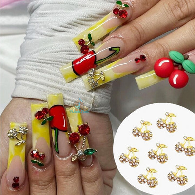 10 τμχ επάργυρα Cherry Nail Art Rhinestone Luxury Sparkling Glitter Nail Charms Αξεσουάρ μανικιούρ