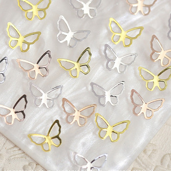 50 τμχ Hollow Butterfly Nail Art Charm 3D Rose Gold Ασημένια Νύχια Στρας για DIY αξεσουάρ διακόσμησης νυχιών