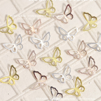 50 τμχ Hollow Butterfly Nail Art Charm 3D Rose Gold Ασημένια Νύχια Στρας για DIY αξεσουάρ διακόσμησης νυχιών