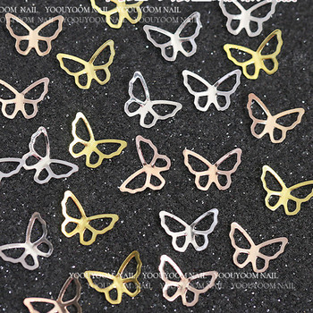 50 τμχ Hollow Butterfly Nail Art Charm 3D Rose Gold Ασημένια Νύχια Στρας για DIY αξεσουάρ διακόσμησης νυχιών