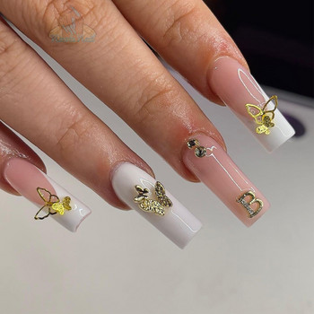 50 τμχ Hollow Butterfly Nail Art Charm 3D Rose Gold Ασημένια Νύχια Στρας για DIY αξεσουάρ διακόσμησης νυχιών