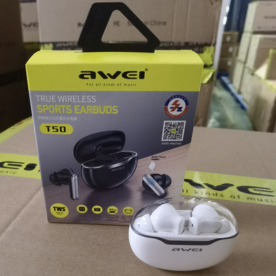 Awei T50 Fone Bluetooth fülhallgató TWS vezeték nélküli sport fülhallgató mikrofonos érintésvezérléssel C típusú vízálló fejhallgató