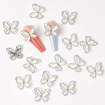 10 τμχ 3D Cat Eye Butterflies Nail Charms Στρας πολυτελές κράμα ζιργκόν πεταλούδες DIY Διακοσμητικά νυχιών Αξεσουάρ