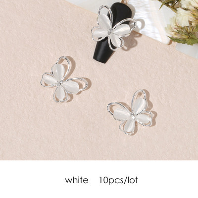 10 vnt. 3D Cat Eye Drugeliai Nagų žavesiai Kalnų krištolas Prabangus lydinys Cirkonas Drugeliai Nagų dailės dekoracijos Priedai „Pasidaryk pats“