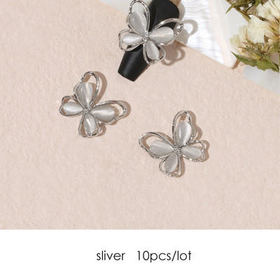 10 vnt. 3D Cat Eye Drugeliai Nagų žavesiai Kalnų krištolas Prabangus lydinys Cirkonas Drugeliai Nagų dailės dekoracijos Priedai „Pasidaryk pats“