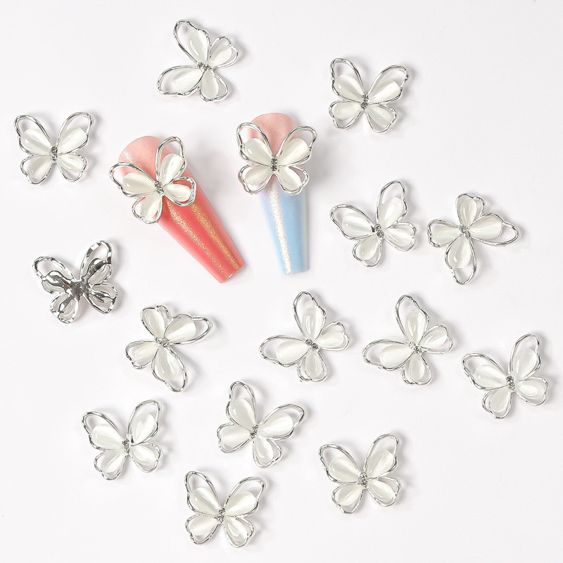 10 vnt. 3D Cat Eye Drugeliai Nagų žavesiai Kalnų krištolas Prabangus lydinys Cirkonas Drugeliai Nagų dailės dekoracijos Priedai „Pasidaryk pats“