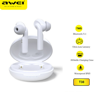 „Awei T38“ belaidės „Bluetooth“ ausinės TWS ausinės triukšmą mažinančios ausinės „HiFi“ stereofoninės ausinės su mikrofonu NAUJIENA