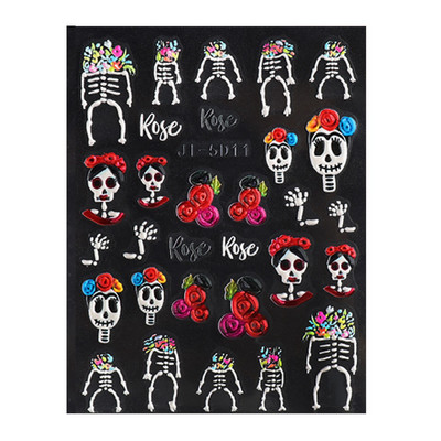 5D Dombornyomott Halloween Körömdíszítés Matricák Scream Spooky Design Körömmatrica Gravírozott Slider Manikűr Dekoráció