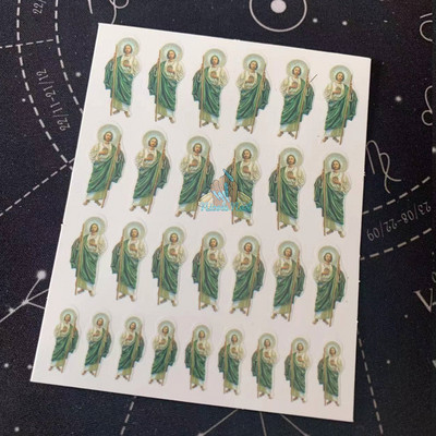 San Judas 3D körömmatrica Szűz Mária Nails Art Transzfer matricák Ragasztó csúszka fólia csomagolás manikűr dekorációk