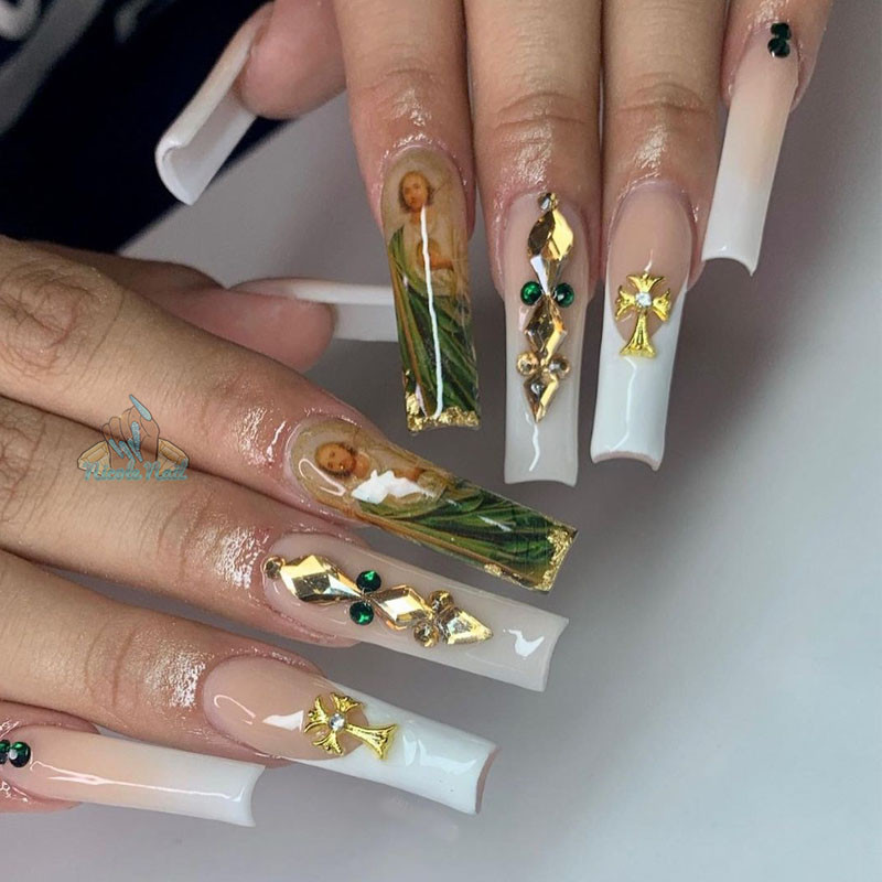 San Judas 3D körömmatrica Szűz Mária Nails Art Transzfer matricák Ragasztó csúszka fólia csomagolás manikűr dekorációk