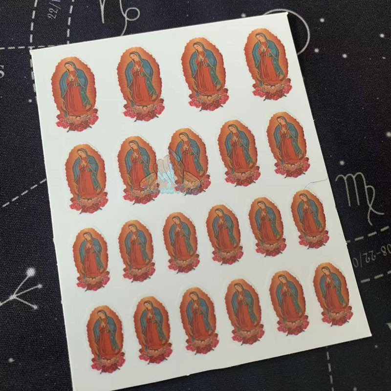 San Judas 3D körömmatrica Szűz Mária Nails Art Transzfer matricák Ragasztó csúszka fólia csomagolás manikűr dekorációk