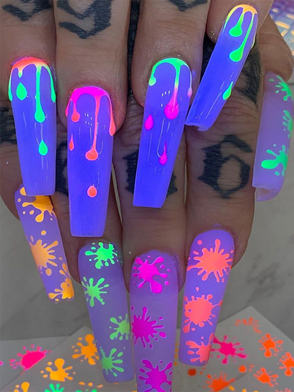 5 lakštai / siunta Neoniniai fejerverkai Nail Art Lipdukas Fluorescent Water Transfer Nagų lipdukai Folijiniai manikiūro patarimai