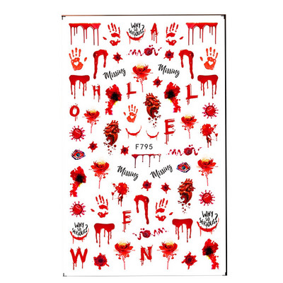 3D Halloween Körömdíszítés matrica Vér Hamis varasodás tetoválás Öntapadó csúszkák Körömmatricák Manikűr dekoráció