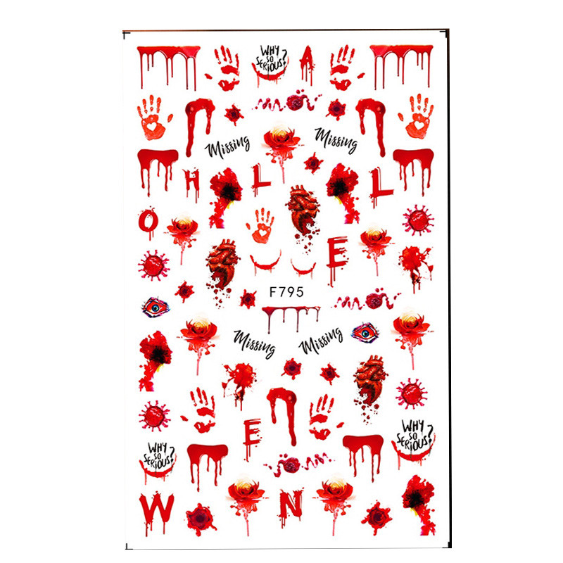 3D Halloween Körömdíszítés matrica Vér Hamis varasodás tetoválás Öntapadó csúszkák Körömmatricák Manikűr dekoráció